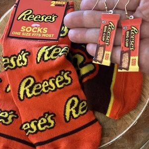 Reese’s peanut butter cup socks and matching candy dangle earrings NEW set
